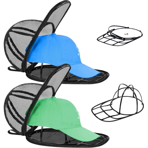 Hat Cleaner for Baseball Caps, Hat Washer Cage for Washing Machine, Foldable Hat Cage Protector Holder, Hat Rack/Organizer for Dishwasher, 2 Pack Black