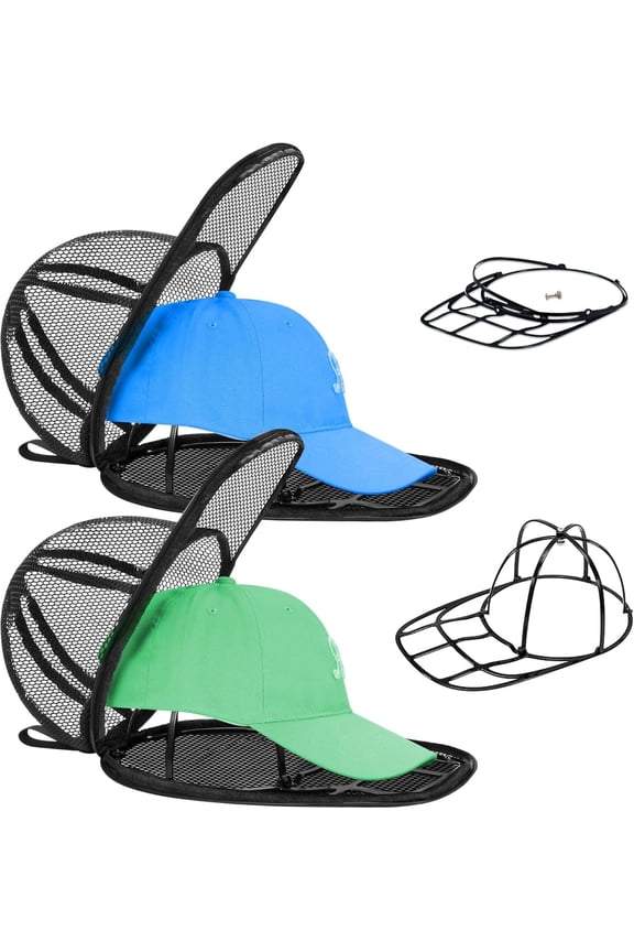 Hat Cleaner for Baseball Caps, Hat Washer Cage for Washing Machine, Foldable Hat Cage Protector Holder, Hat Rack/Organizer for Dishwasher, 2 Pack Black