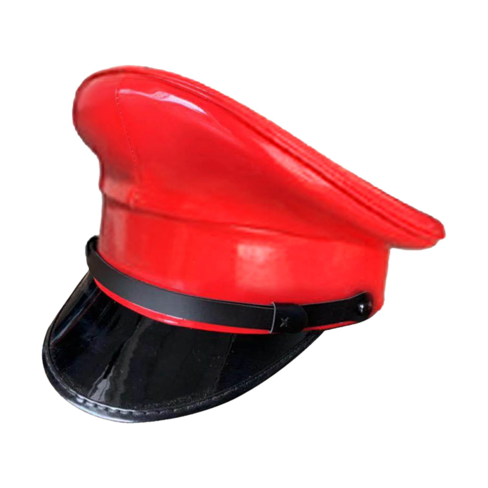 Hat Costume Uniform Peaked Hat Officer Hat Artificial Leather for Performance Men Women Unisex Adult Red 57