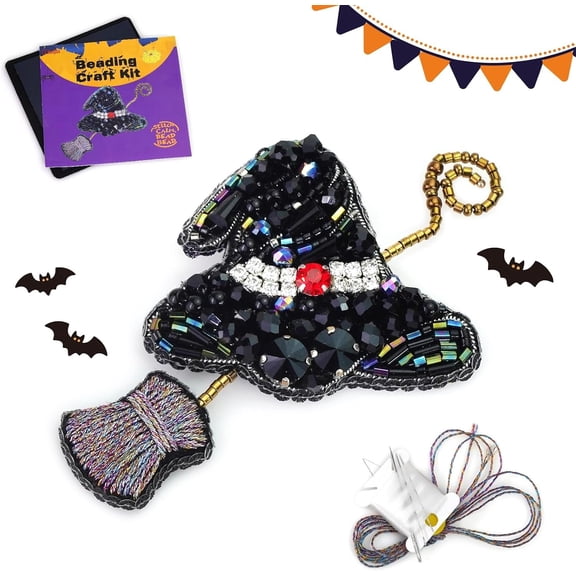 Hat DIY Bead Embroidery Kit, Making Kits, Magic Theme Making Kits with Step-by- Step Video Tutorial & Instructions, Complete Supplies for Holiday Gifts