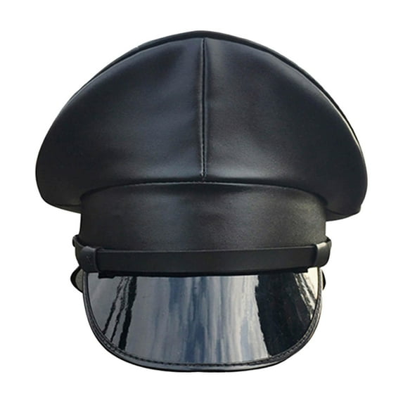 Hat Deluxe Uniform Peaked Hat PU Leather for Cosplay Men Women Black 61