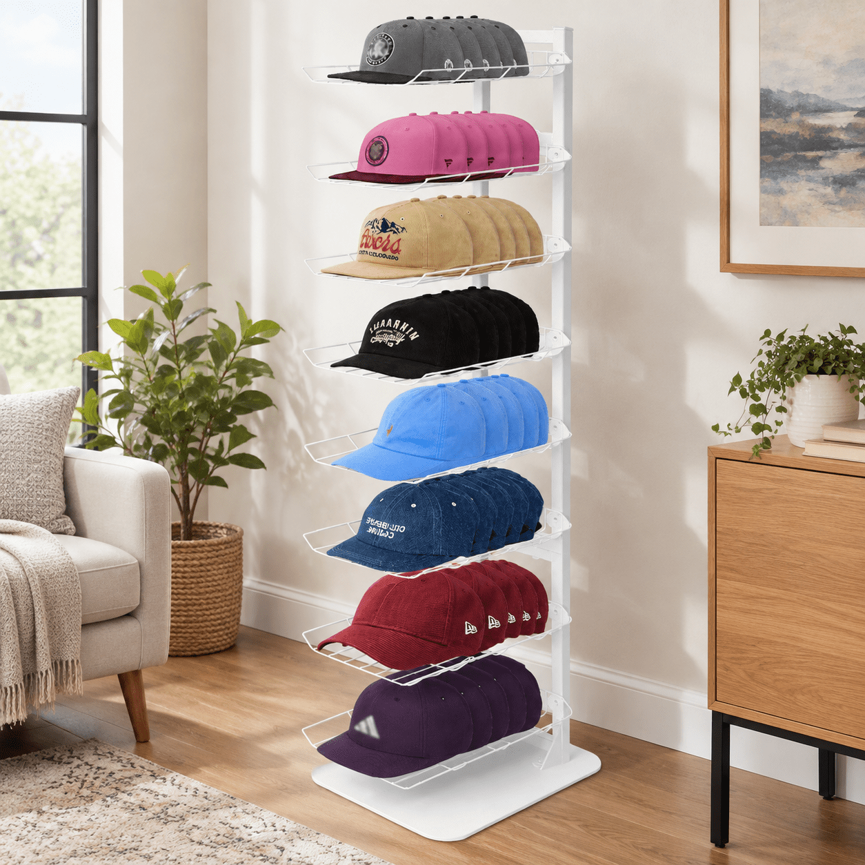 Compact Hat Rack Hat Display 8 Tier Rack Stand Up To 70 Caps Metal Stands For Multiple ...