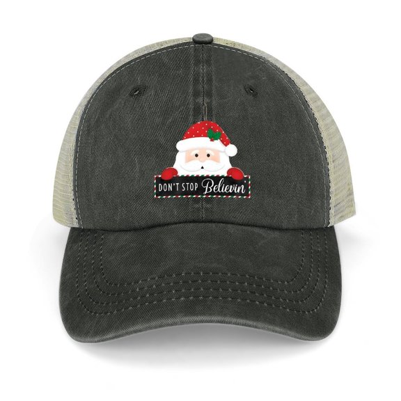 Hat Don’t Stop Believin’ Santa Black Hat Adjustable Funny Fashion Unisex Baseball Cap for Men Women