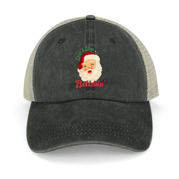 Hat Don’t Stop Believin’ Santa Black Hat Adjustable Funny Fashion Unisex Baseball Cap for Men Women