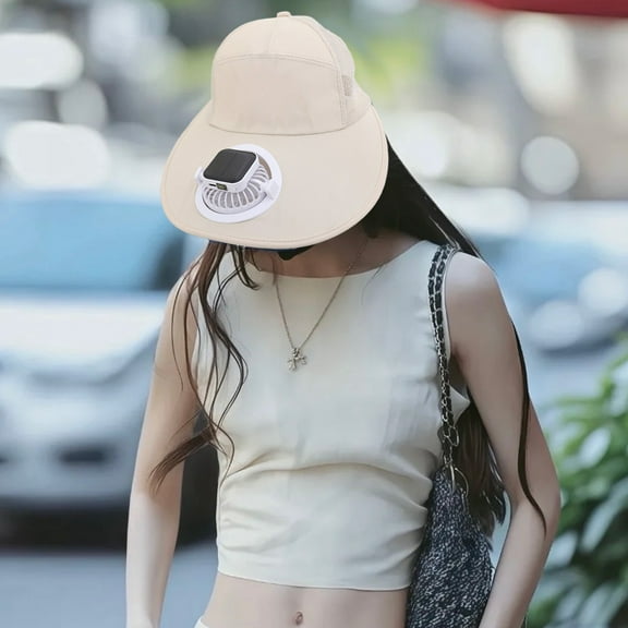 Hat Fans That Blow Cold Air,Visor With Fan,Solar Powered Fan Hat,Solar Fan Hat Outdoor Fast-drying Lightweight Rechargeable Strong Wind Cool Sun Hat(Beige Head Size:23-21in)from ANMUYUM
