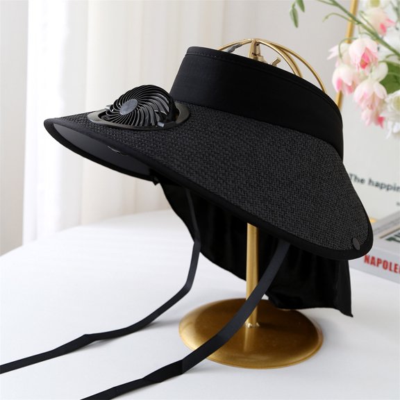 Hat With Fans Solar Power,Cooling Hat,Solar Powered Fan Hat,Linen Knit Hat Ribbon,Solar Fan Hat,Fishing Hat For Men,Wide Brim Sun Hat with Solar Fan(Black 18in)from ANMUYUM