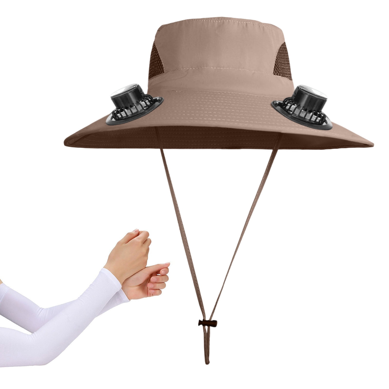 Hat With Fans Solar Power,Wide Brim Solar Fan Hat,Fishing Hat with Solar Fan,Solar Fan Hat Upf51+,Fan Hat with Fan Built in,USB Rechargeable(Khaki Gift:White Ice Sleeve 20in)from ANMUYUM