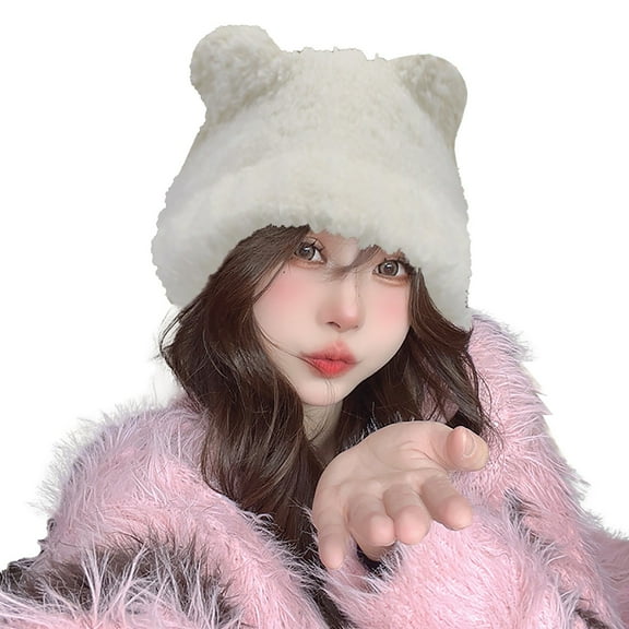 Hat Female Cute Bear Ears Warm Knitted Ear Cap Sweet Show Young Everything Winter Woolen Hat