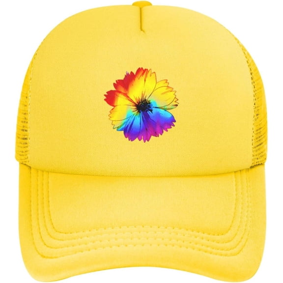 Hat Flower LGBT Gay Pride Mesh Trucker Hat Baseball Cap Men Ponytail Hat Women Dad Hat Adjustable Sun Hat Black