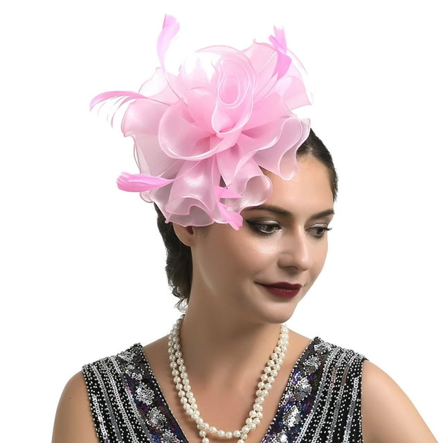 Hat For Women Wedding Flower Mesh Feathers Hair Clip Tea Party Headband