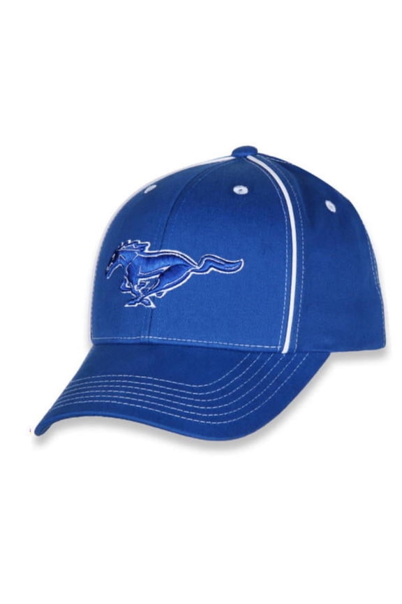 Hat - Ford Mustang 3D Running Horse Logo White Piping Blue Cap
