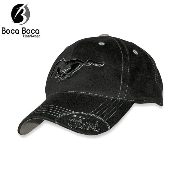 Hat - Ford Mustang Black on Black Adjustable 3D Embroidered Ball Cap