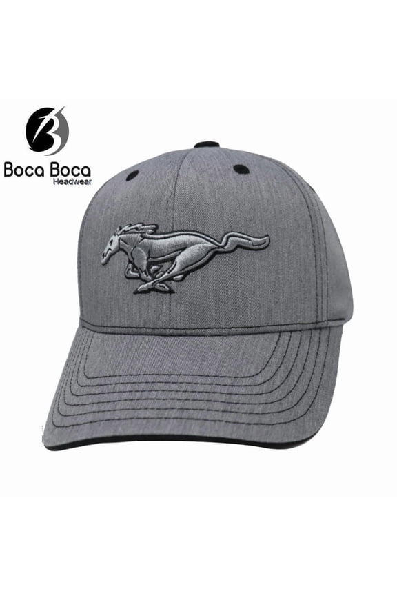 Hat - Ford Mustang Horse 3D Embroidered Grey Ball Cap