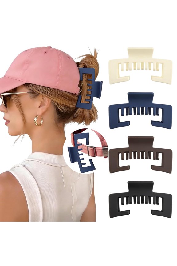 Hat-Friendly Claw Clips for Baseball Caps - 4 Pcs Trucker Hat Hair Clips for Women, Claw Clips for Thick Hair Hat Hairstyles, Gifts Hair Accessories