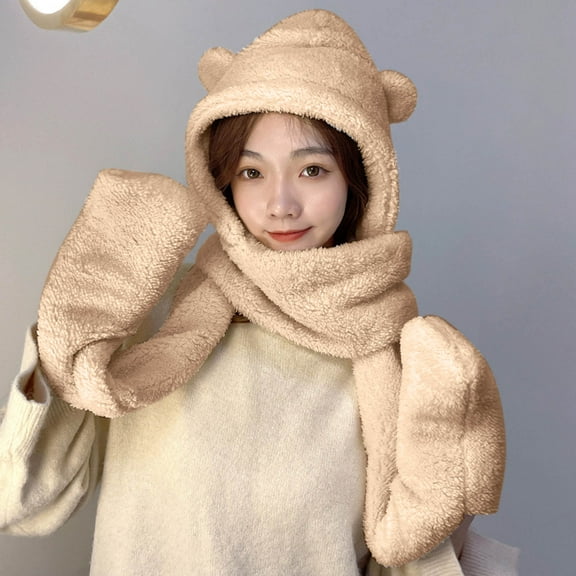 Hat Gloves Scarf 3 Piece Set Bear Ears Hat Autumn Winter Fisherman Hat Outdoor Thickened Baby Girl Hat Mad Hat Women E Weather Gear Winter Hats Unisex Warm Mens Hat Adventure Hats Men Uncle Hat State