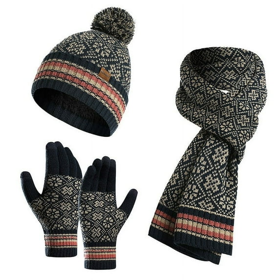 Hat Gloves Scarf Set Women Cold Weather Womens Scarves Fitness Mens Mittens Winter Hats For Men Scarfs Men's Hats & Caps Navy