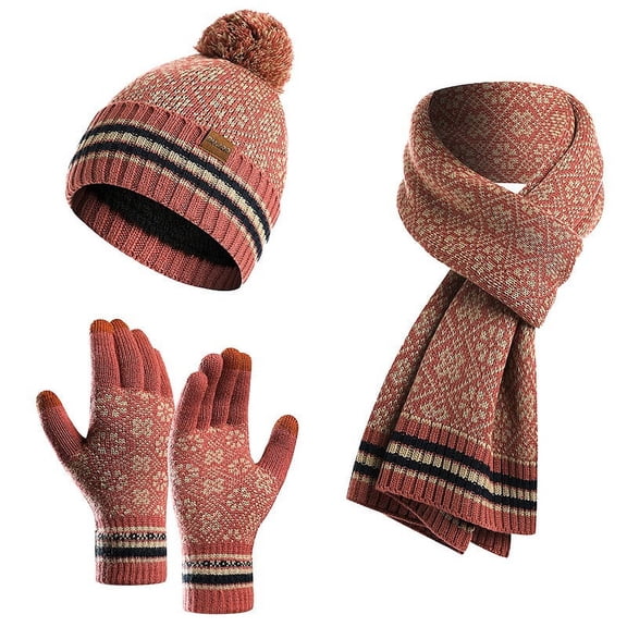 Hat Gloves Scarf Set Women Cozy Mens Scarves Wool Womens Scarfs Winter Hats Scarfs Women's Hats & Caps Hot Pink