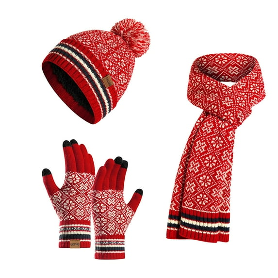 Hat Gloves Scarf Set Women Soft Mens Hats Fleece Womens Scarfs Winter Mittens Scarfs Women's Hats & Caps Red