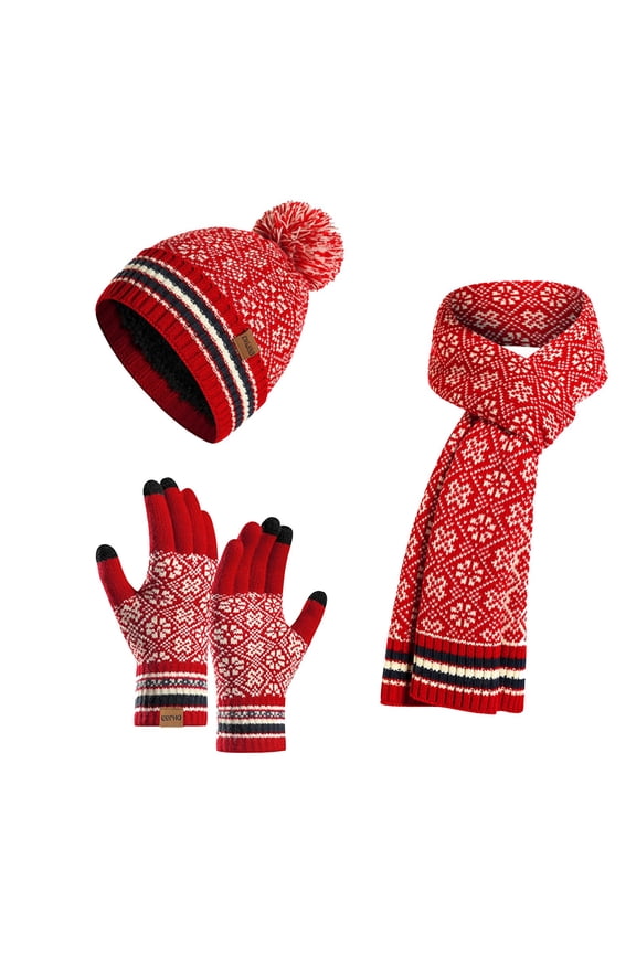 Hat Gloves Scarf Set Women Soft Mens Hats Fleece Womens Scarfs Winter Mittens Scarfs Women's Hats & Caps Red