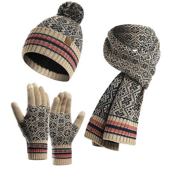 Hat Gloves Scarf Set Women Soft Womens Winter Hats Fleece Mens Mittens Fall Fashion Must Have Scarfs Men's Hats & Caps Beige