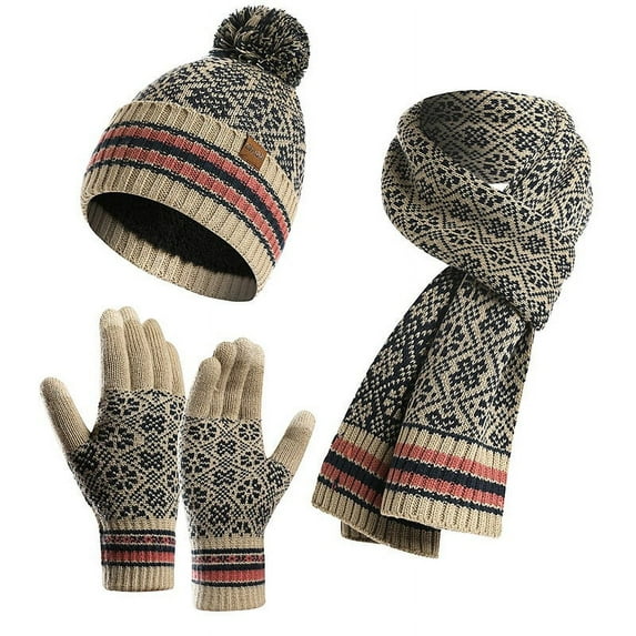Hat Gloves Scarf Set Women Soft Womens Winter Hats Fleece Mens Mittens Fall Fashion Must Have Scarfs Men's Hats & Caps Beige
