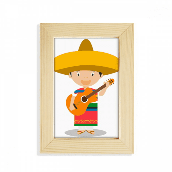 Hat Guitar Mexico Cartoon Desktop Display Photo Frame Picture Art Painting 5x7 inch