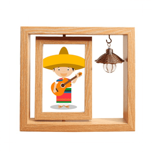 Hat Guitar Mexico Cartoon Wooden Rotating Picture Photo Frame 4x6