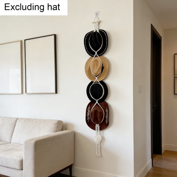 Hat Hanger Rack, Boho Macrame Woven Organizer, Cotton Tassel Wall Holder, Multi-Layer Rack for Cowboy Fedora Hat Storage
