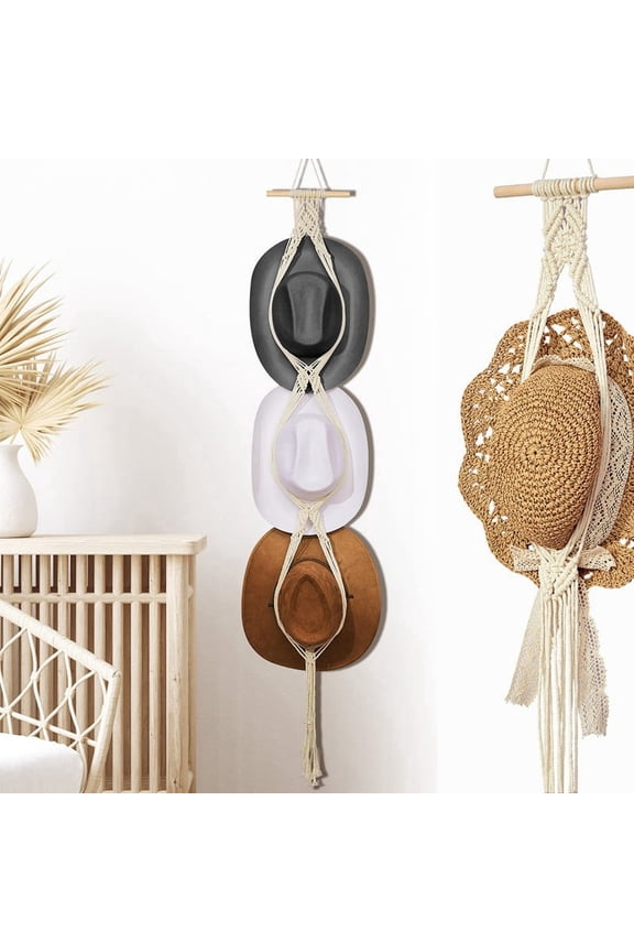 Hat Hangers Boho Rack Hanger Back of Door Organizer Hanging Decoration, 3-Tier