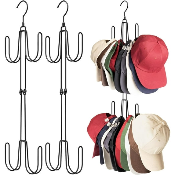 Hat Hangers for Closet, Stainless Steel Hat Organizer, Hat Racks for Baseball Caps, Cap Organizer for Baseball Caps, 2 Pack