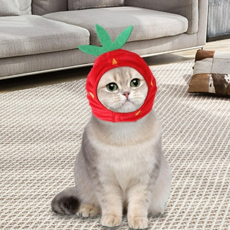 Hat Headwear Winter Outfit Warm Headgear Animal Costume Caps Supplies, Puppy Dress up, Birthday Party, Halloween Cosplay - Strawberry