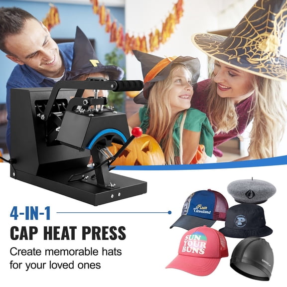 Hat Heat Press,4-in-1 Cap Heat Press Machine,6x3"es Clamshell Sublimation Transfer,LCD Digital Timer Temperature Control with 4pcs Curved Heating Elements (6x3/6.7x2.7/6.7x2.7/8.1x3.5)