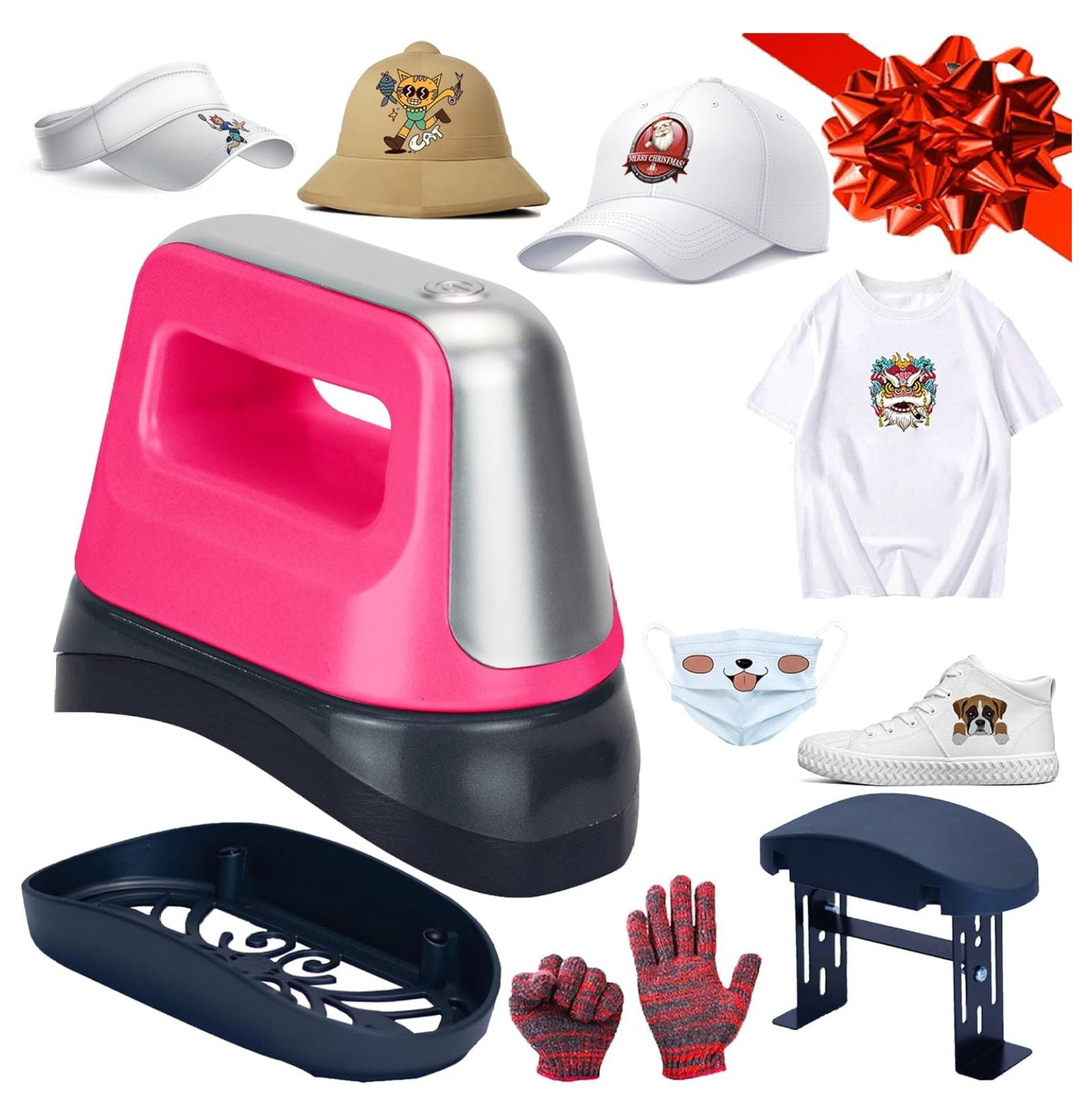 Hat Heat Press，Hat Press， Mini Heat Press，Hat Press Heat Machine for ，Heat Press Machine for t Shirts，6.3 * 3.3 in Curved Ceramic-Coated Heat Plate, Easy Temperature Control with Safety Base red