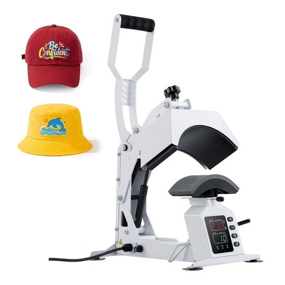 Hat Heat Press Machine 8.5x4in - for Caps, Hats, HTV, Sublimation - Precise Temp & Time Control - with Cap Stretcher - White