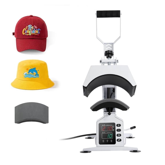 Hat Heat Press Machine for Caps, 2 Platens & Stretcher, HTV & Sublimation - White