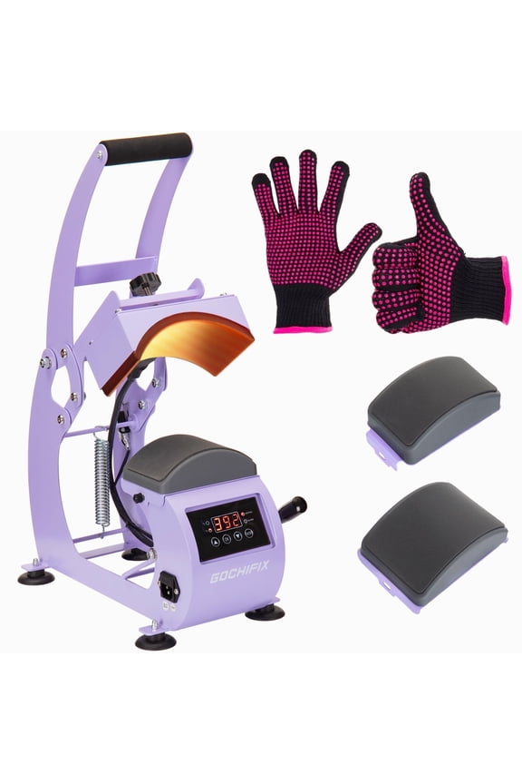 Hat Heat Press Machine,GOCHIFIX Manual Hat Heat Press with 2pcs Interchangeable Platens for Caps Hats T-Shirts and HTV Iron On and Sublimation Projects,Purple