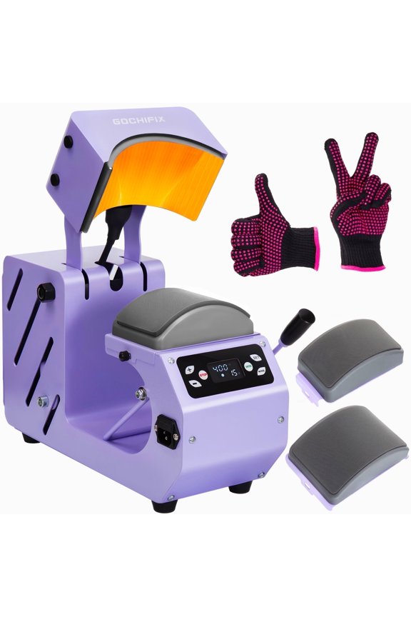 Hat Heat Press Machine,GOCHIFIX Automatic Hat Heat Press with 2pcs Interchangeable Platens for Caps Hats T-Shirts and HTV Iron On and Sublimation Projects,Purple