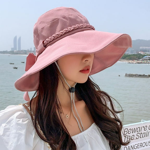 Hat Lady Sun Sun Visor Lady Wide Brim Hat Hat Spring And Summer Sun Chin Strap Bow Small Face Effect Sun Travel Outd Womens Swim Hat Pong Hats Boy Beach Hat Hard Hat with Retractable Visor Unchained