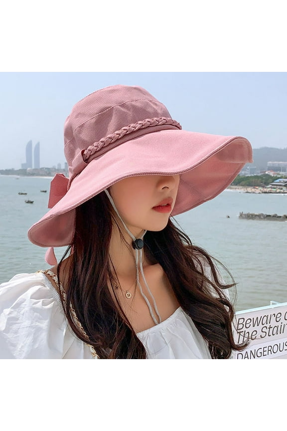 Hat Lady Sun Sun Visor Lady Wide Brim Hat Hat Spring And Summer Sun Chin Strap Bow Small Face Effect Sun Travel Outd Womens Swim Hat Pong Hats Boy Beach Hat Hard Hat with Retractable Visor Unchained