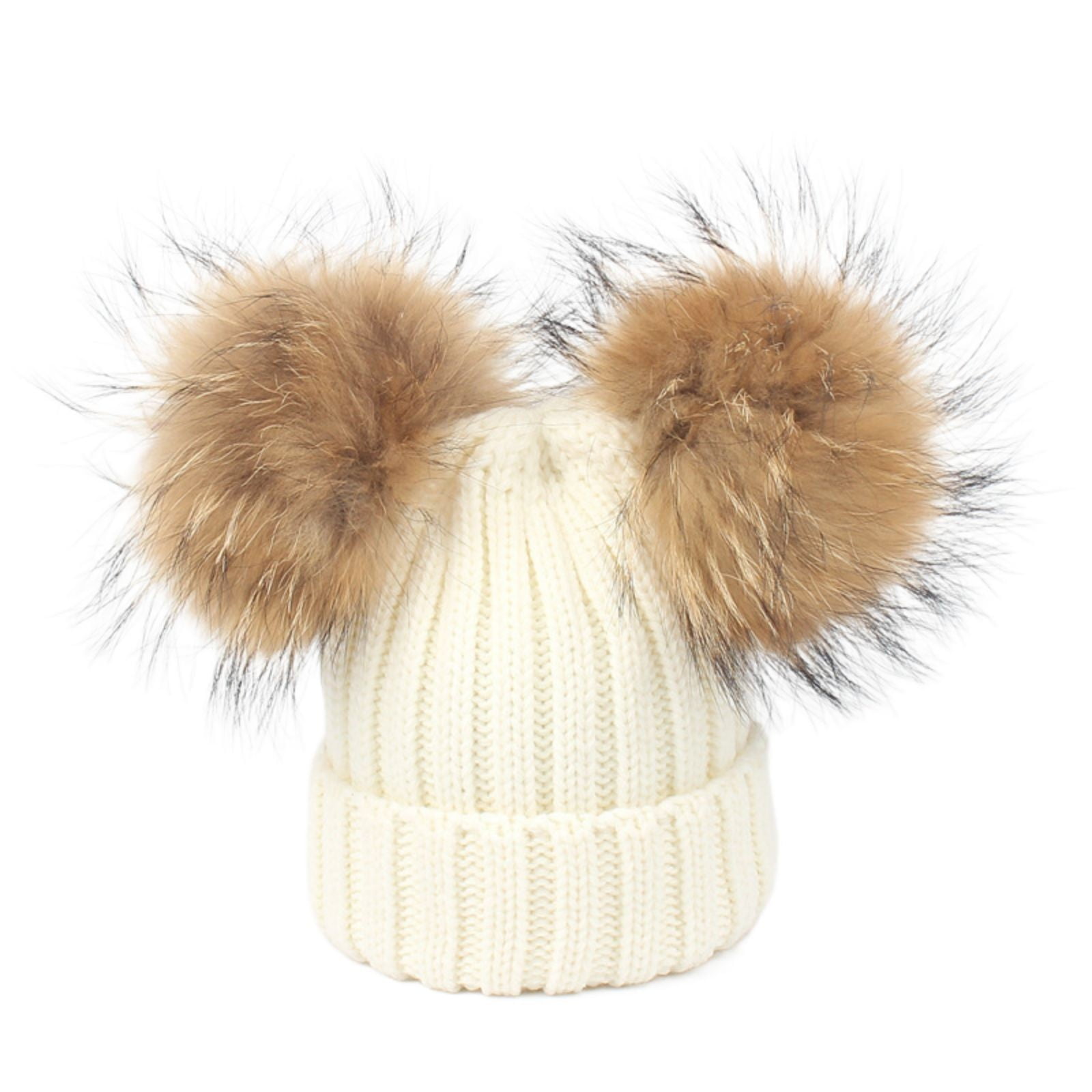 Hat Large Double Pom Pom Ball Knit Beanie Winter Ski Cap Bobble White Free