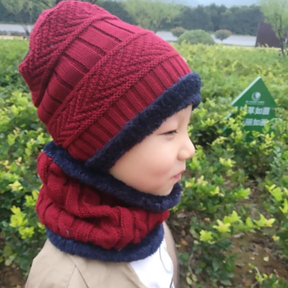 Hat Men's Autumn and Winter Woolen Knit Pullover Hat Women Plus Velvet Thick Ear Preservation Hat Bib Suit Children Chapeaux enfant bordeaux Taille unique