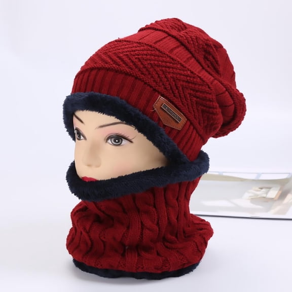 Hat Men's Autumn and Winter Woolen Knit Pullover Hat Women Plus Velvet Thick Ear Preservation Hat Bib Suit Adult Chapeau marron Taille unique