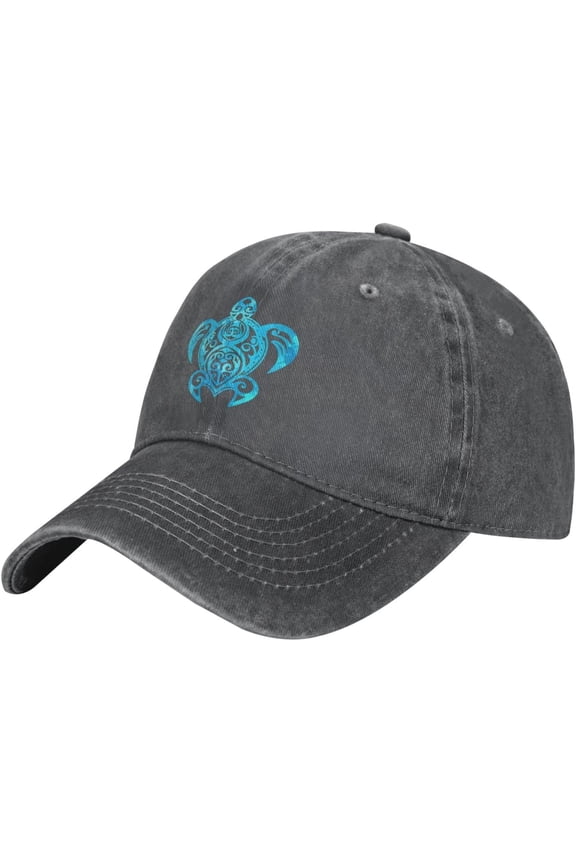 Hat Ocean Blue Tribal Hawaiian Sea Turtle Cowboy hat Men Baseball Cap Women Trucker Hat Dad Cap Ponytail Hat Black