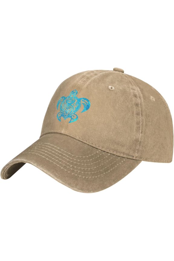 Hat Ocean Blue Tribal Hawaiian Sea Turtle Cowboy hat Men Baseball Cap Women Trucker Hat Dad Cap Ponytail Hat Black