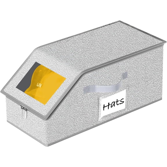 Hat Organizer for Baseball Caps 1 count Stackable Storage with Clear Window Lid, Flip-Top Access, Space-Saving Hat Box for Closet, Breathable Fabric (Grey)