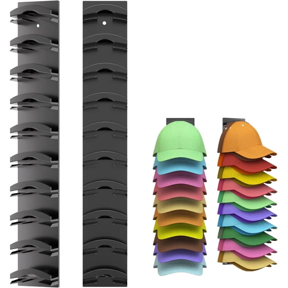 Hat Organizer for Baseball Caps 2 Pack Hat Rack for Wall with Strong Adhesive Hat Hanger Holder Display for Door Closet Hold up to 20 Hats Multilayer Ball Cap Storage Two Mounting Option