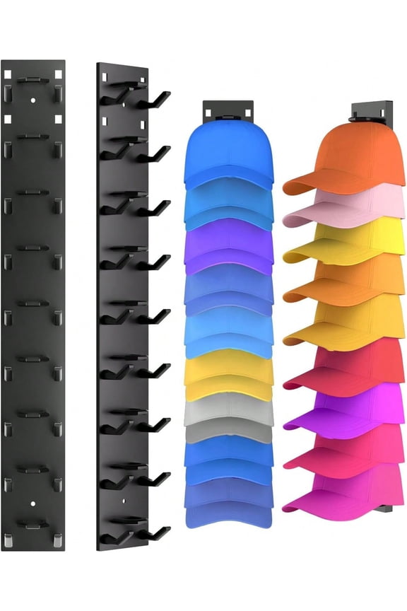 Hat Organizer For Baseball Caps (2-Pack), Strong Adhesive Hat Rack For Wall, Multi-Layer Hat Hooks Storage For 18 Hats, Hat Holder Hanger For Door, Bedroom, Closet