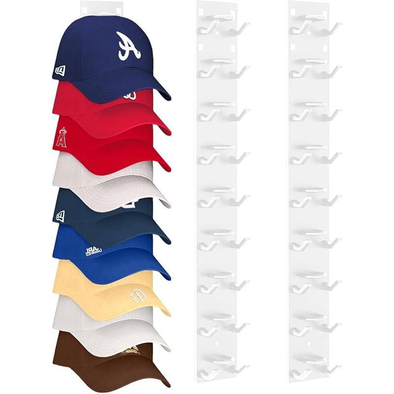 Hat Organizer for Baseball Caps (2-Pack), Strong Adhesive Hat Rack for ...