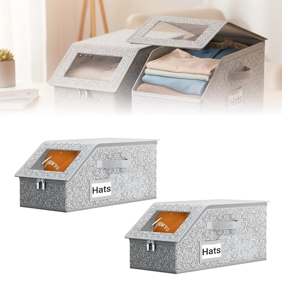Hat Organizer for Baseball Caps, 2026 New Foldable Hat Storage Box with Clear Window Lid, Breathable Cap Holder Container for Snapback, Trucker, Fitted Hats (Gray 1pc)