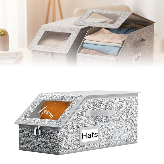Hat Organizer for Baseball Caps, 2026 New Foldable Hat Storage Box with Clear Window Lid, Breathable Cap Holder Container for Snapback, Trucker, Fitted Hats (Gray 1pc)